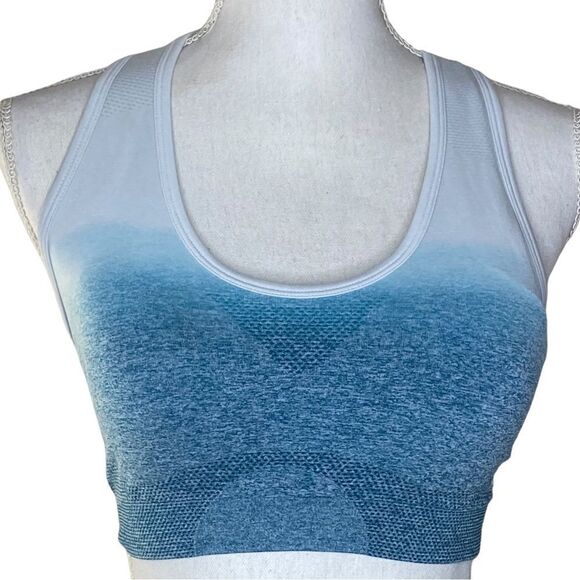 GYMSHARK Sz Small Turquoise Ombré Padded Seamless Workout Athletic Sports Bra - Picture 1 of 5